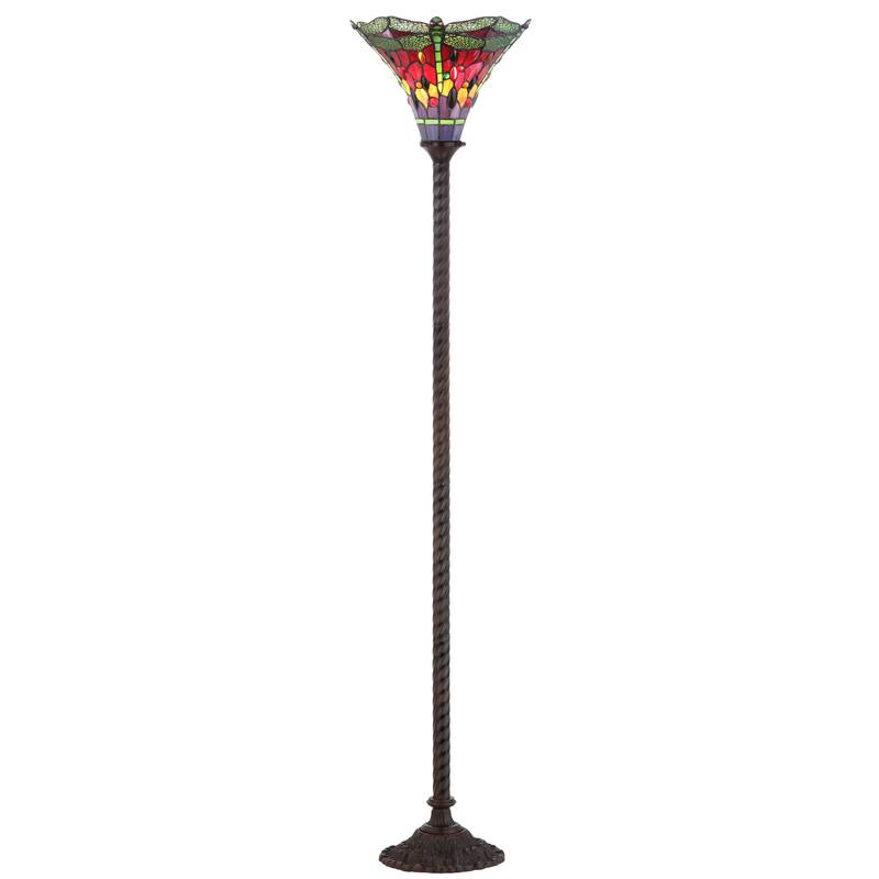 Davis Tiffany-Style 71" Torchiere LED Floor Lamp, Bronze/Red - 71" H x 15" W x 15" D - 71" H x 15" W x 15" D