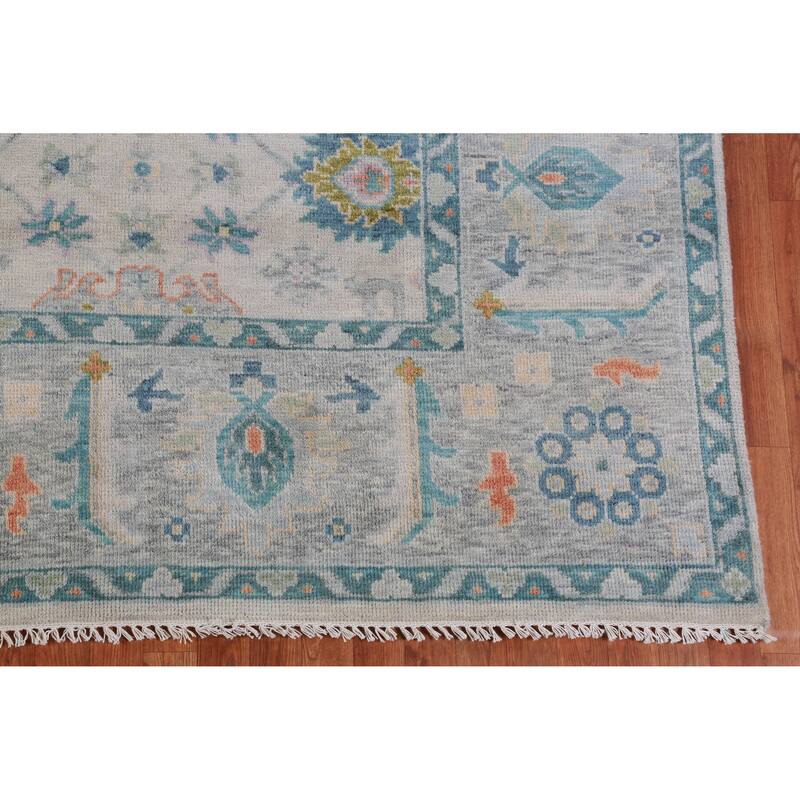 Hand Knotted Oriental 100% Wool Carpet Transitional All-Over Beige & Ivories Oushak Area Rug - 12' 2'' X 9' 1''