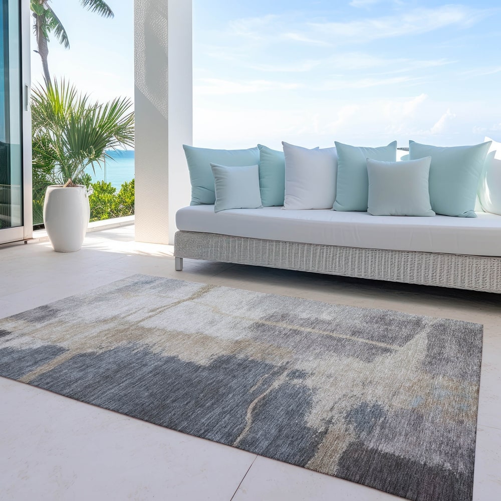 Machine Washable Indoor/ Outdoor Chantille Abstract Rug