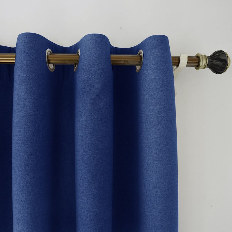 Pro Space 100% Total Heavy-Duty Linen Textured Thermal Blackout Curtains, Dark Blue（1 pack）