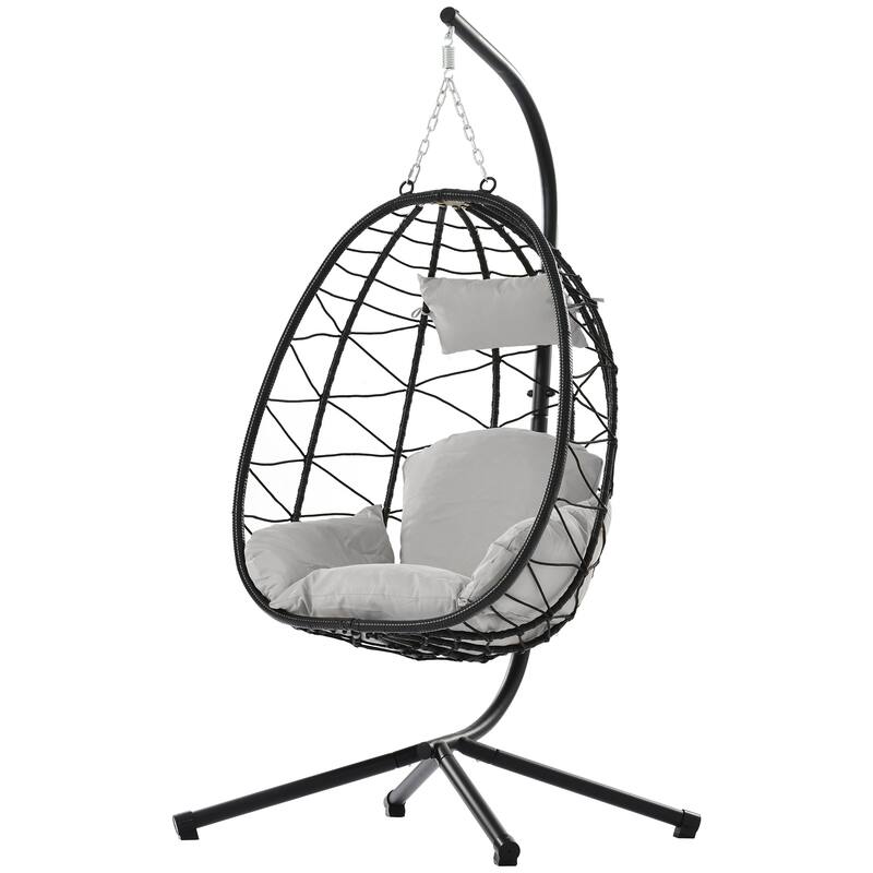 GDFStudio - Celeste Indoor Outdoor Swing Egg Chair with Stand for Relaxing Patio and Garden Lounging