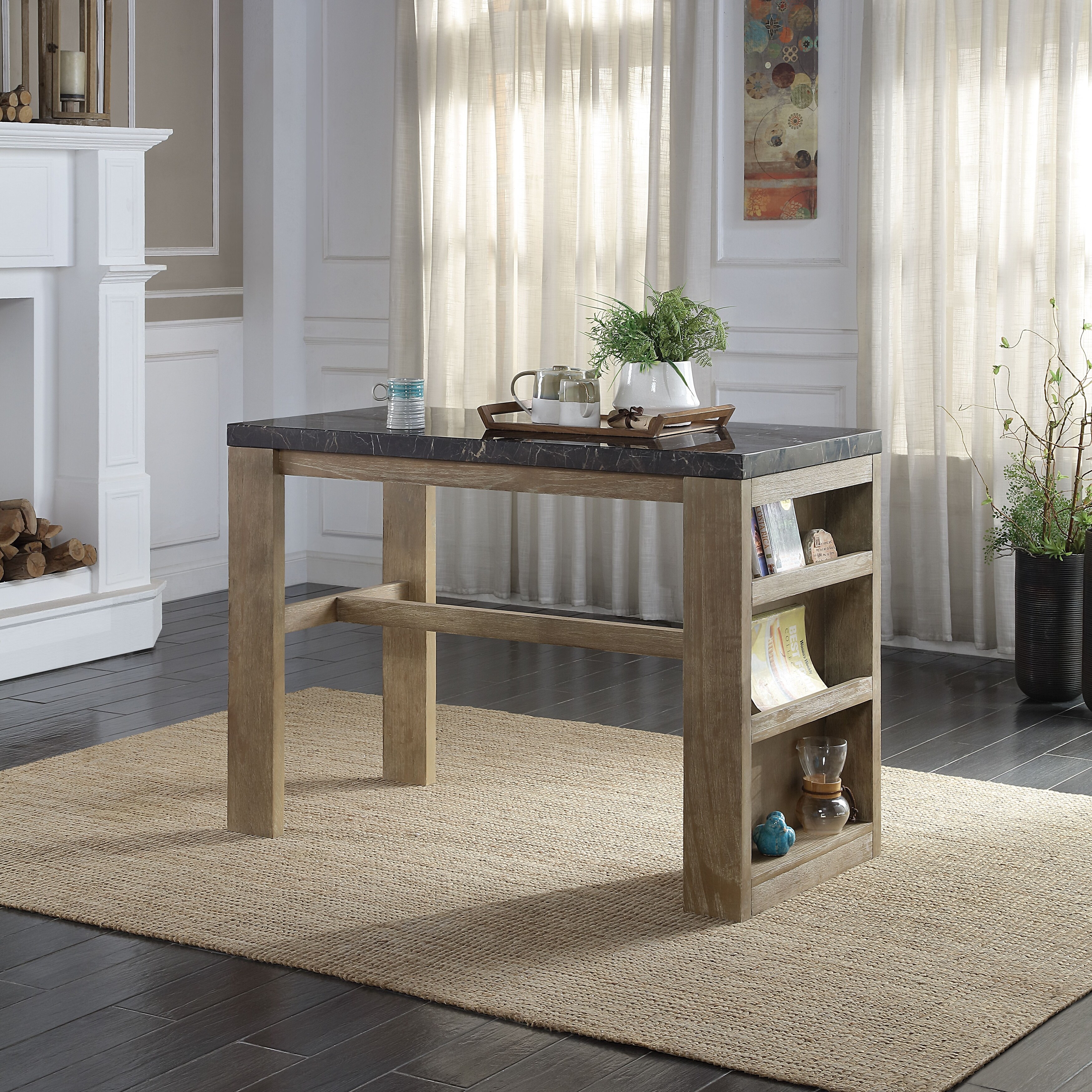 Marble counter height sales dining table with storage