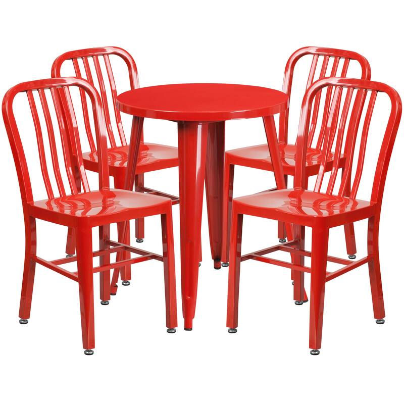 24'' Round Metal Indoor-Outdoor Table Set with 4 Vertical Slat Back Chairs