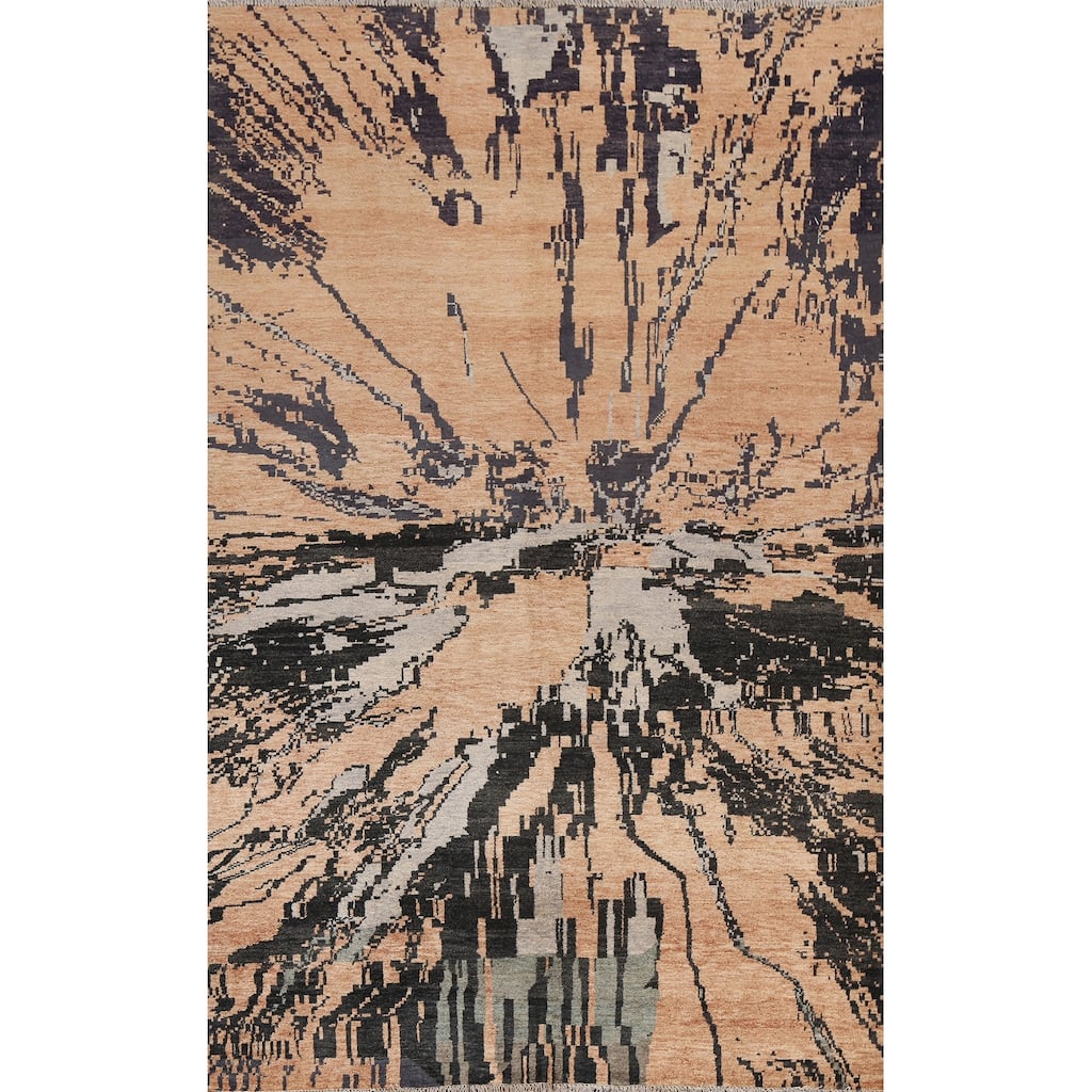 Abstract Contemporary Oriental Wool Area Rug Hand-knotted Foyer Carpet - 5'3" x 7'8"