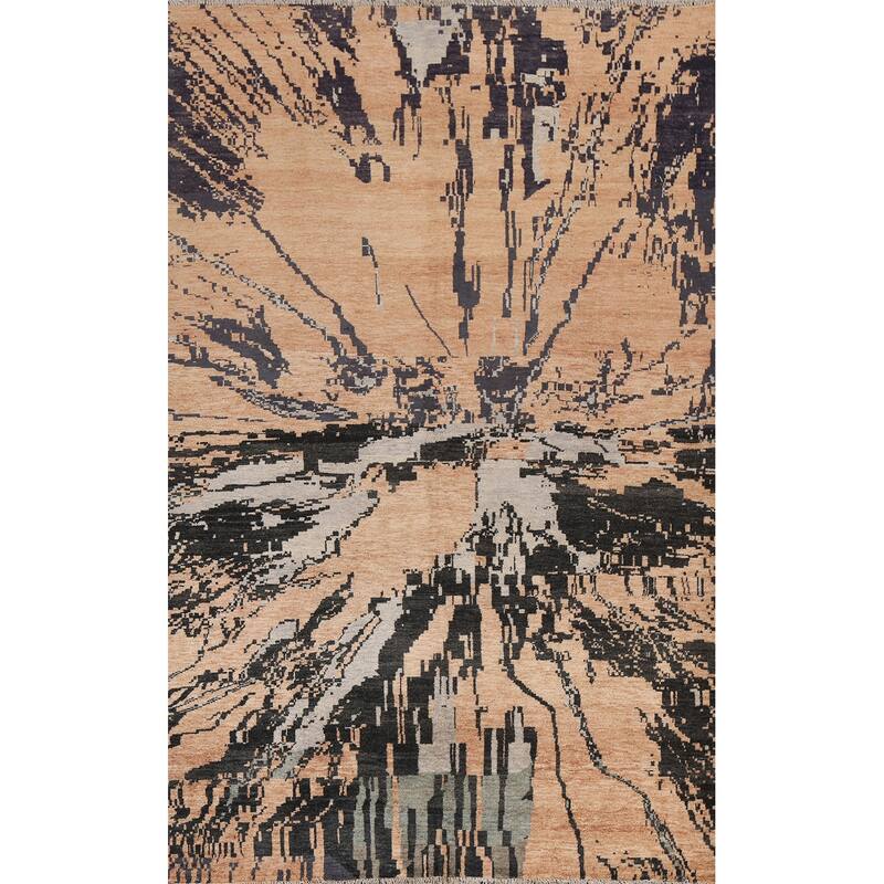 Abstract Contemporary Oriental Wool Area Rug Hand-knotted Foyer Carpet - 5'3" x 7'8"
