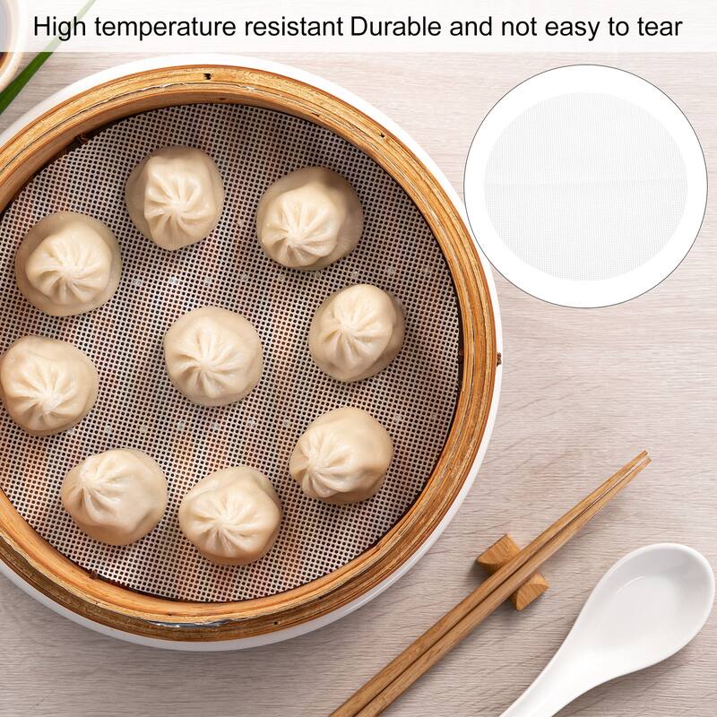 5 Pcs Reusable Round Non-Stick Steamer Liners Mesh Mat Pad, White