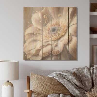 Designart 'White Watercolor Flower'Floral Wood Wall Art - Natural Pine Wood