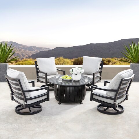 Aluminum 44in Fire Table Set with Four Swivel Rockers & Accessories