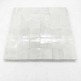 Moroccan Zellige Mosaic Tile, 12in x 12in Panel, Floor & Wall Solid Color in White, 2x2in Tiles, pack of 6