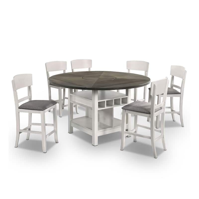 Drov Farmhouse Solid Wood 3-Shelf 7-Piece Counter Height Dining Set by Furniture of America