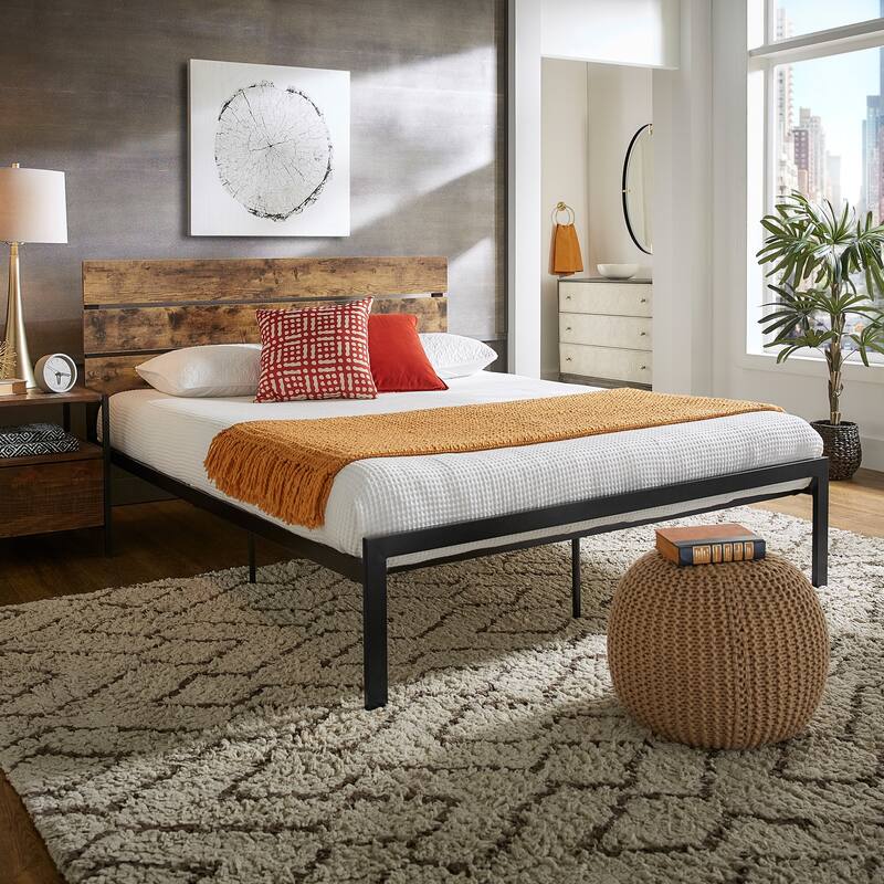 Aabira Metal Platform Bed with Wood Finish Panels by iNSPIRE Q Modern