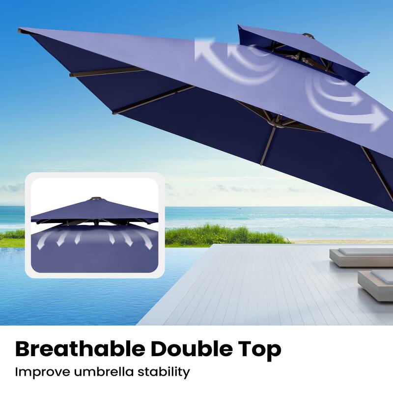 Pellebant Outdoor 10X13 FT Dual Top Patio Offset Umbrella 360 degrees Rotation with No Base