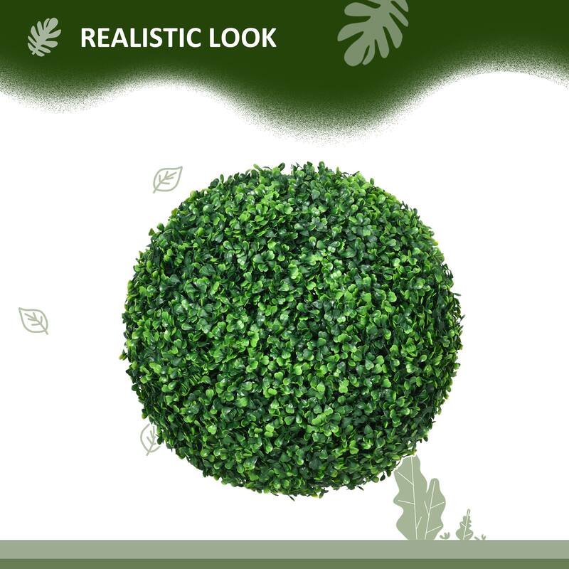 Set of 2 Artificial Topiary Balls Green Boxwood UV-Protected Home Office Outdoor Decorative Sphere 15.7 Inch - 15.7" Dia