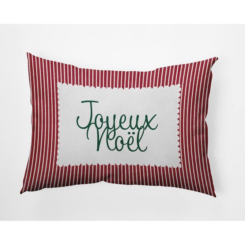 Joyeux Noel Ticking Christmas Accent Pillow - 14" x 20" - Haute Red
