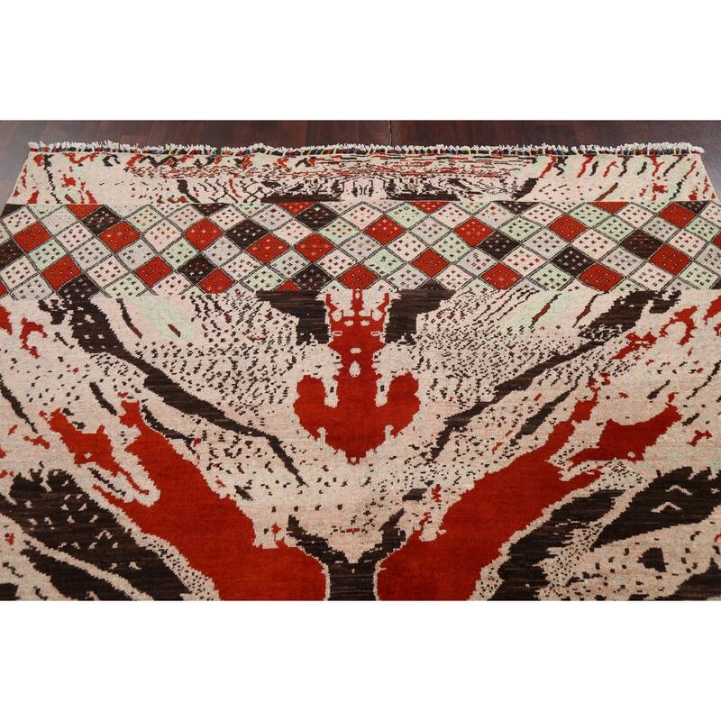 Vegetable Dye Abstract Oriental Dining Room Area Rug Wool Hand-knotted - 6'7" x 9'7"