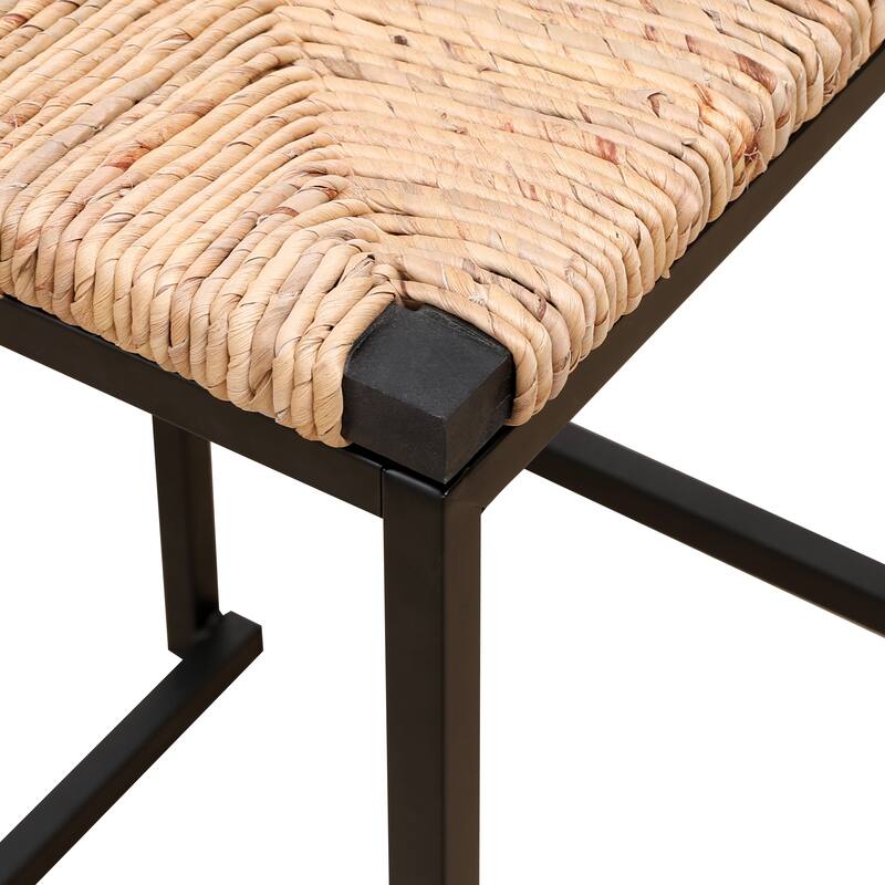 Faux Leather/Water Hyacinth Woven/Paper Rope Woven Upholstered Bar Stools Set of 2