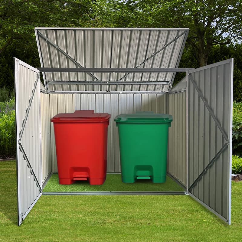Grey Metal Outdoor Garbage Bin Shed