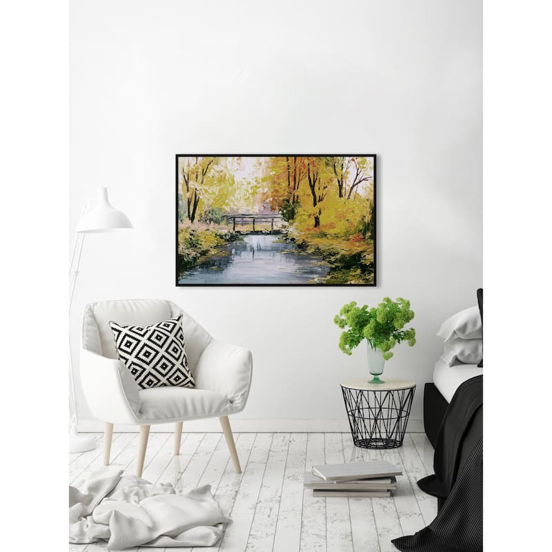 Bridge Over Stream Floater Framed Print on Canvas
