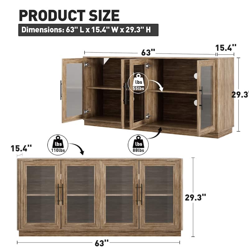 Modern Glass Door Buffet Cabinet with 4 Doors