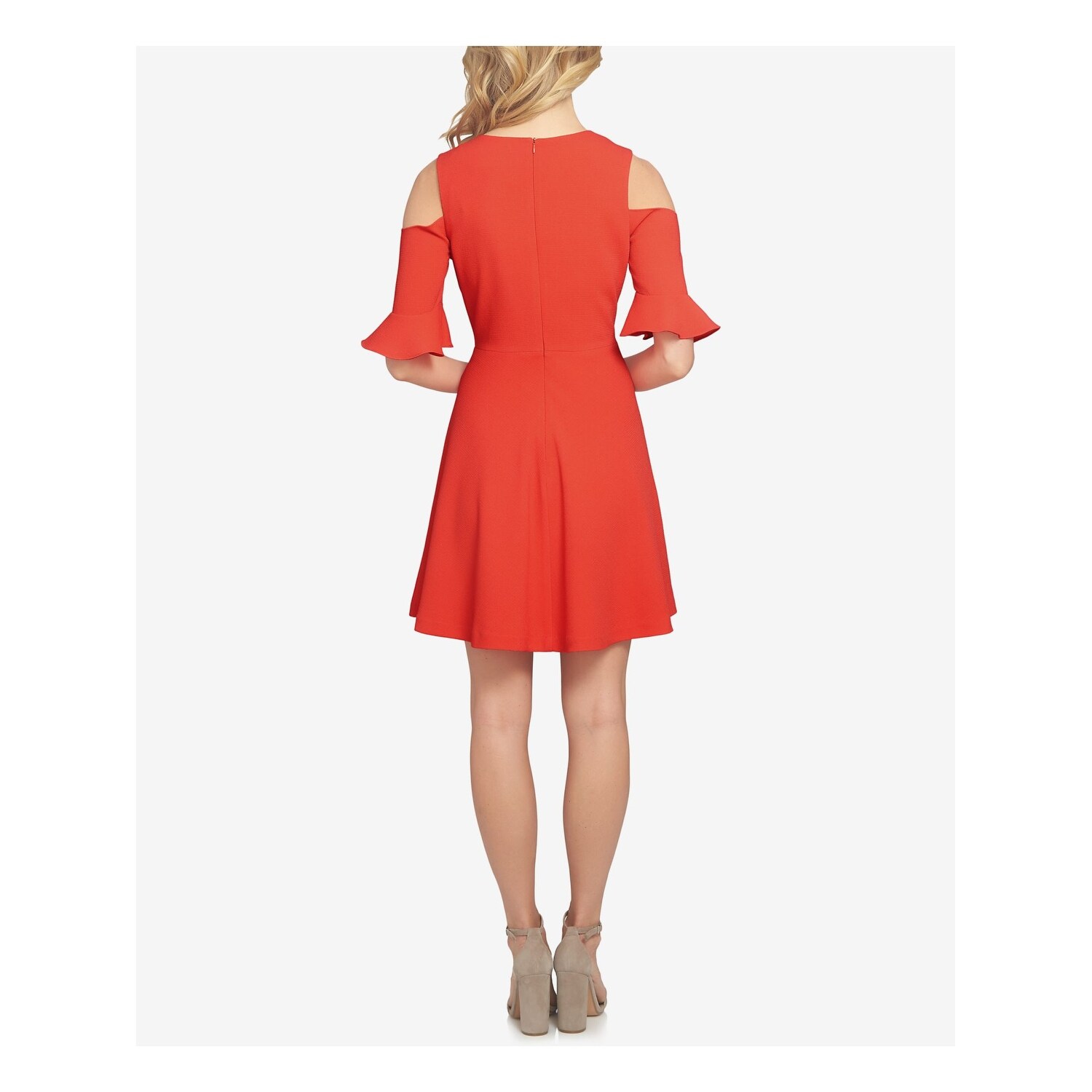 coral fit and flare dress