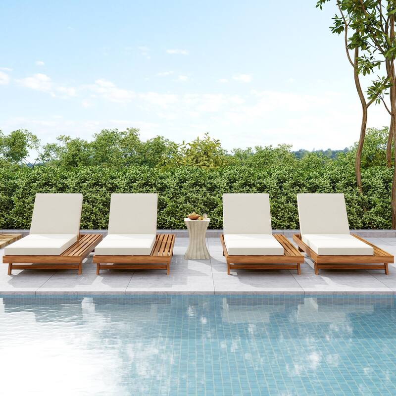 Christopher Knight Home- Michael Thompson Outdoor Acacia Chaise Lounge Set of 4