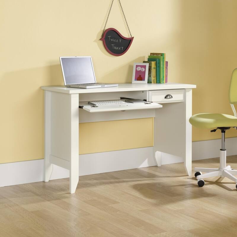 Asian Computer Desk with Drawer & Flip-Down Shelf - 47.5" Wide Workspace for Home Office
