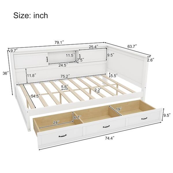dimension image slide 0 of 2, L-Shaped Bed Frame with 3 Drawers, Led Downlight and USB Port聽