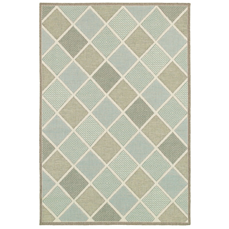 Dream Decor Rugs Samantha Dustin Beige Aqua Blue Outdoor Area Rug - 5'10" x 9'2"