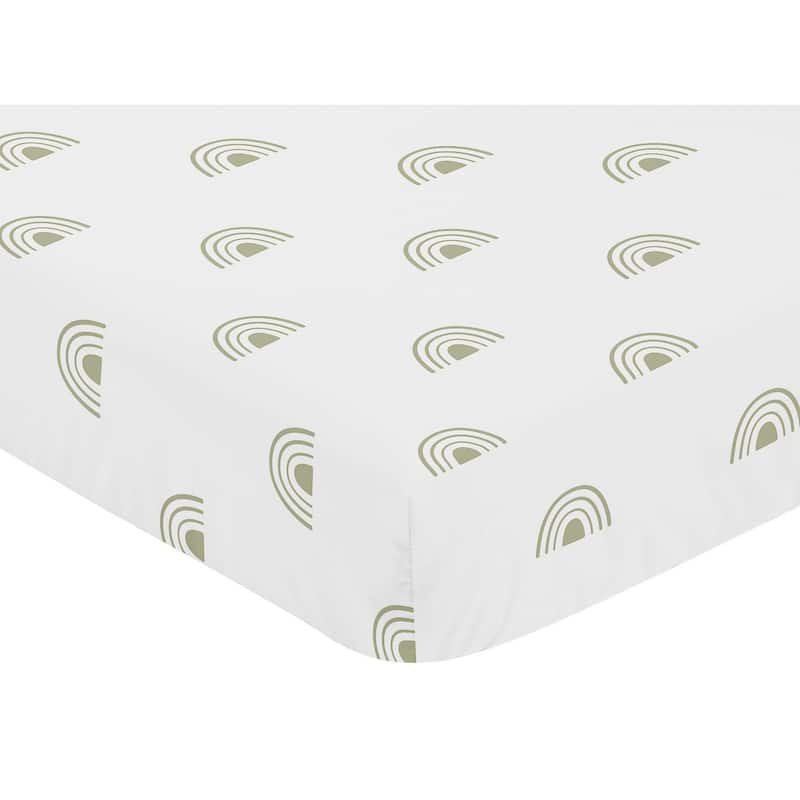 White and Sage Boho Rainbow Collection Boy Girl Fitted Crib Sheet - Green Bohemian Celestial Sky Gender Neutral Outdoors Nature