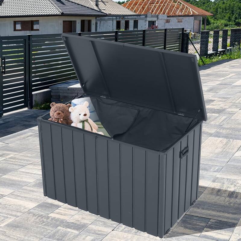 Outdoor Storage Box,120 Gallon Metal Deck Box Built-in a Oxford Fabric Storage Bag, Lockable & Waterproof Outside Storage Box