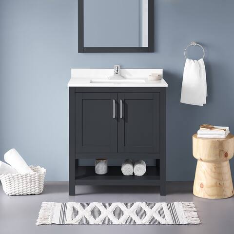 Ove Decors Vegas 30" Bathroom Vanity Combo w/ Top and Backslplash, Dark Charcoal