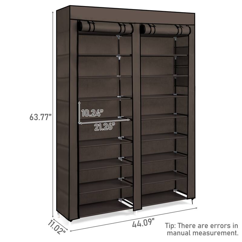 10-Tier Vertical Non-Woven Fabric Shoe Storage Rack with Iron Frame for Home Entryway - 45.25”W x 11.81”D x 62.99”H