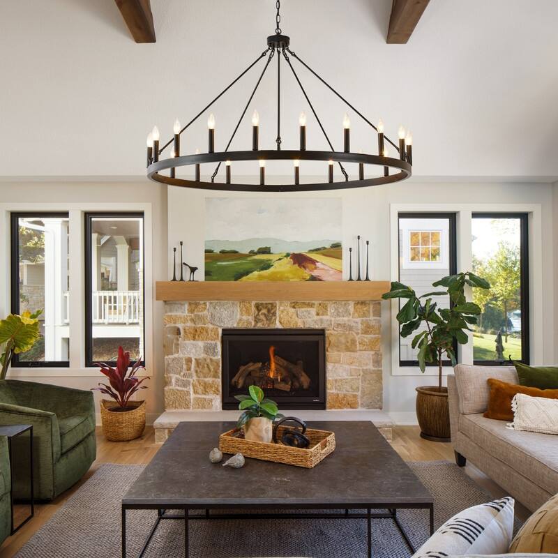 Extra Large Black Wagon Wheel Chandelier Farmhouse for Dining Room