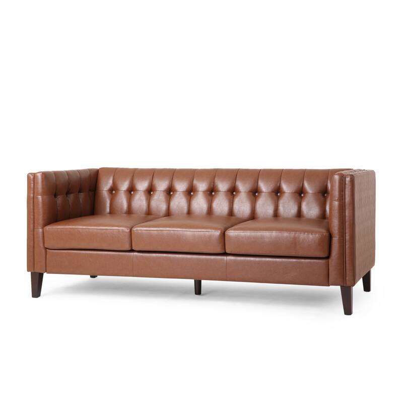 3-Seat Sofa with Tufted Back, Smooth Upholstery, Birch Legs