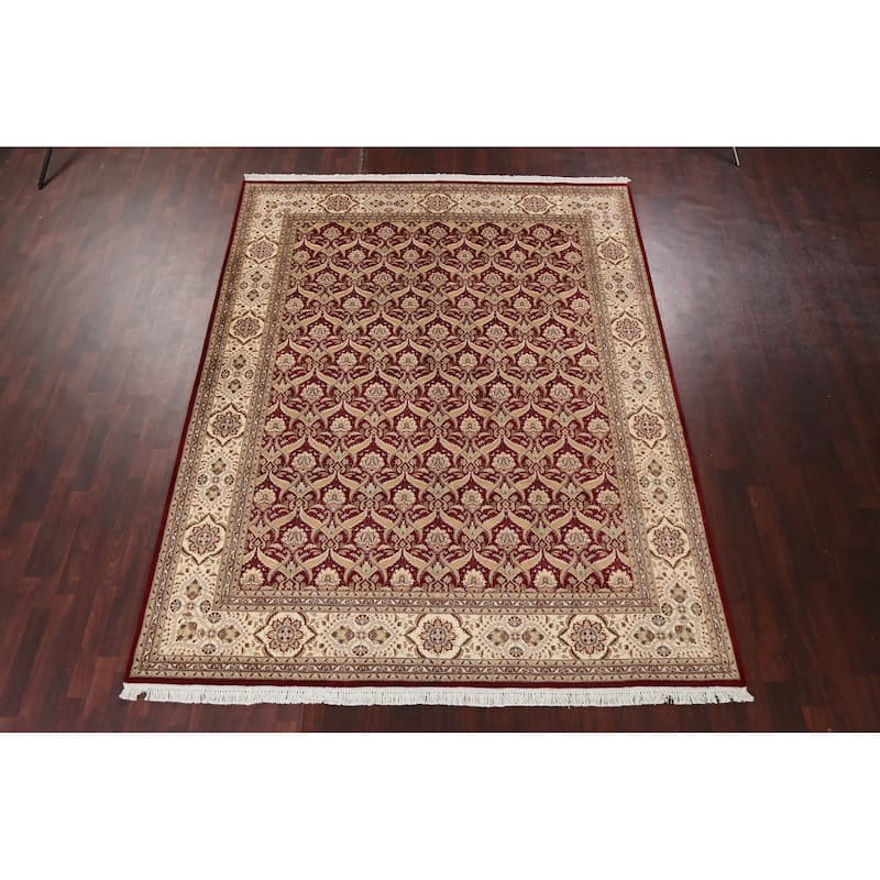 Wool/ Silk Floral Vegetable Dye Kashan Oriental Area Rug Hand-knotted - 8'0" x 10'4"