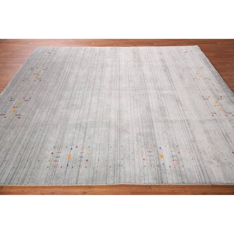 Gabbeh Oriental Square Area Rug Handmade Silk Carpet - 7'9" x 8'2"