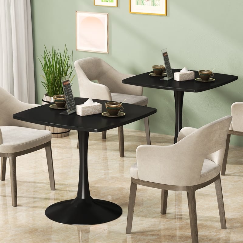 31.5" Modern Kitchen Dining Table for 2-4 Persons, Square Dinner Table, Leisure Table with Metal Pedestal Base