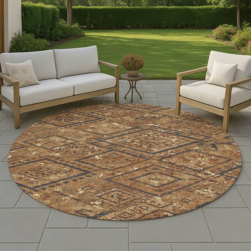 Machine Washable Indoor/ Outdoor Global Andes Chantille Rug - Paprika - 8' x 8'