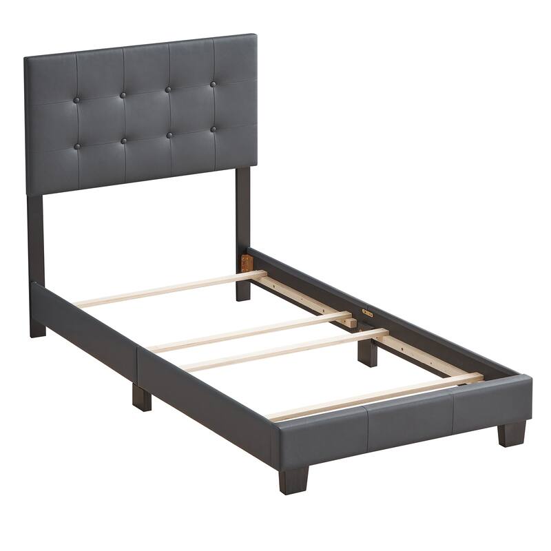 Solid Button Tufted Twin Panel Bed - 77" - Dark Gray