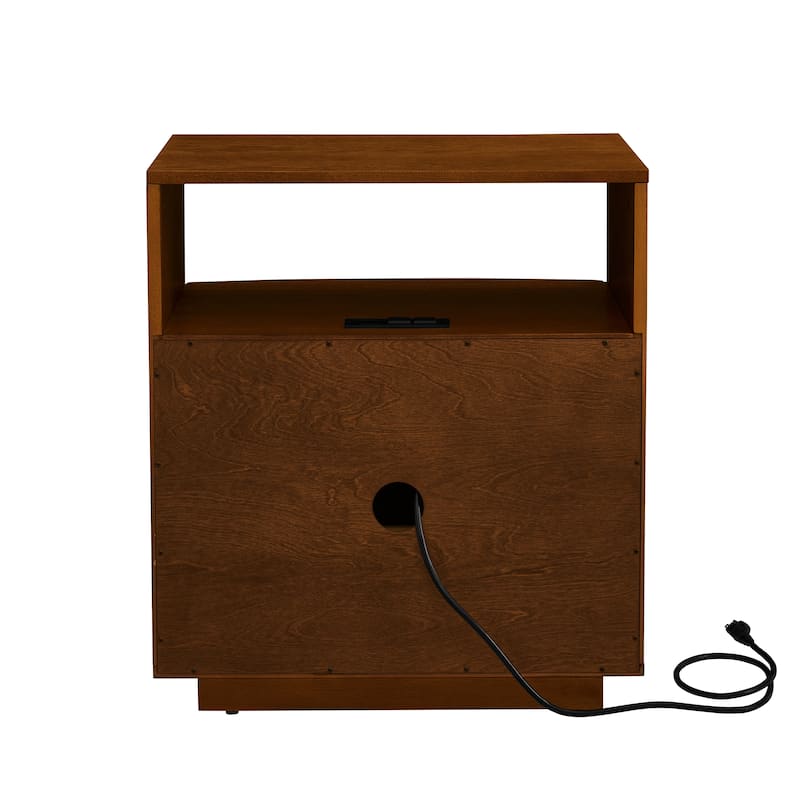 GDFStudio - Everstead Solid Wood Mid Century Modern TV Stand with Charging Station
