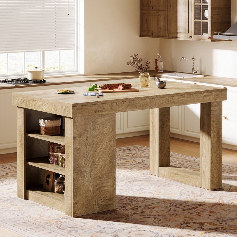 Kitchen Island with Storage Shelf, 55" Farmhouse Prep Table