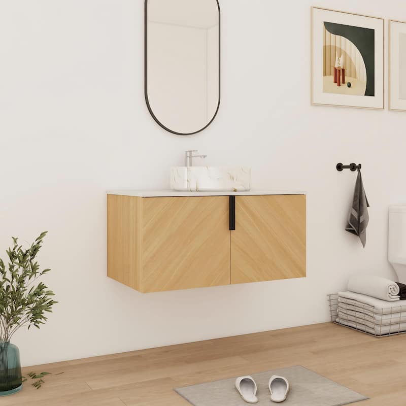 Bathroom Vanity With Sink In 30/36 Inch, Floating Bathroom Vanity With 2 Soft Close Doors