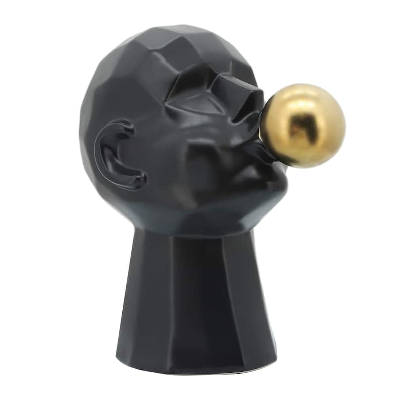 Sagebrook Home 12" Bubble Gum Man Sculpture Contemporary Art Deco Ceramic Statue Man Blowing Bubble Gum