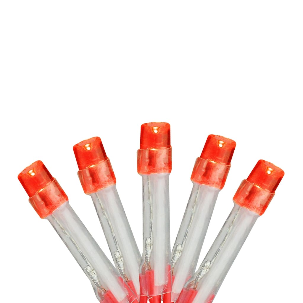 15 Battery Operated Orange LED Mini Christmas Lights - 4.8 ft Red Wire - 4.8'
