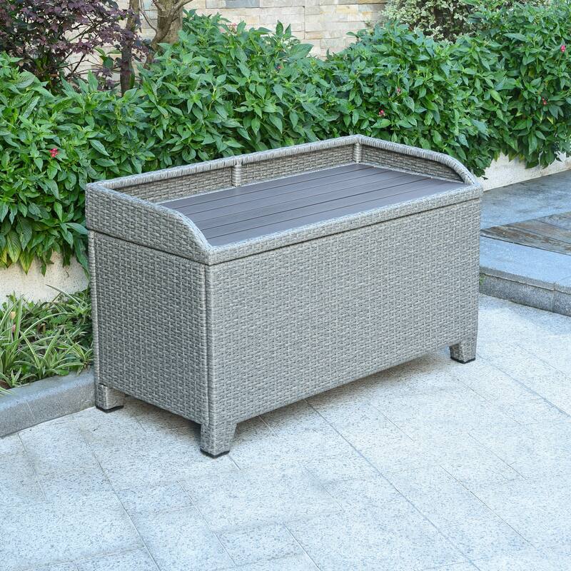 Barcelona Resin Wicker/Aluminum Outdoor Storage Bench - Grey