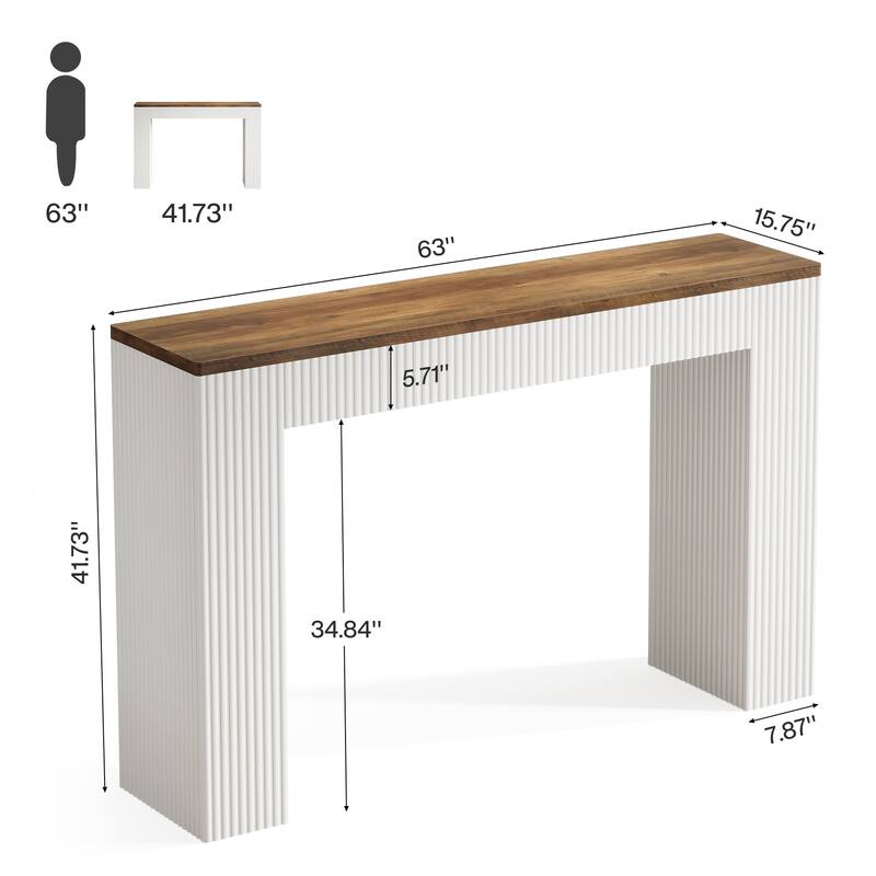 63-Inch Long Bar Table with Narrow Wooden Tabletop for Kitchen, Pub