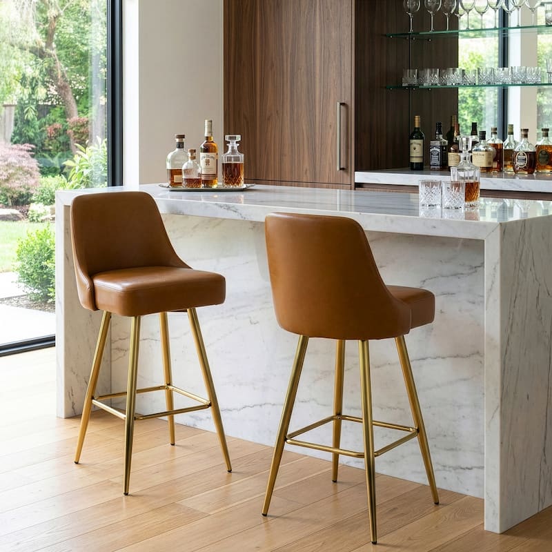 Set of 2 Auren Upholstered Stool with Golden Legs