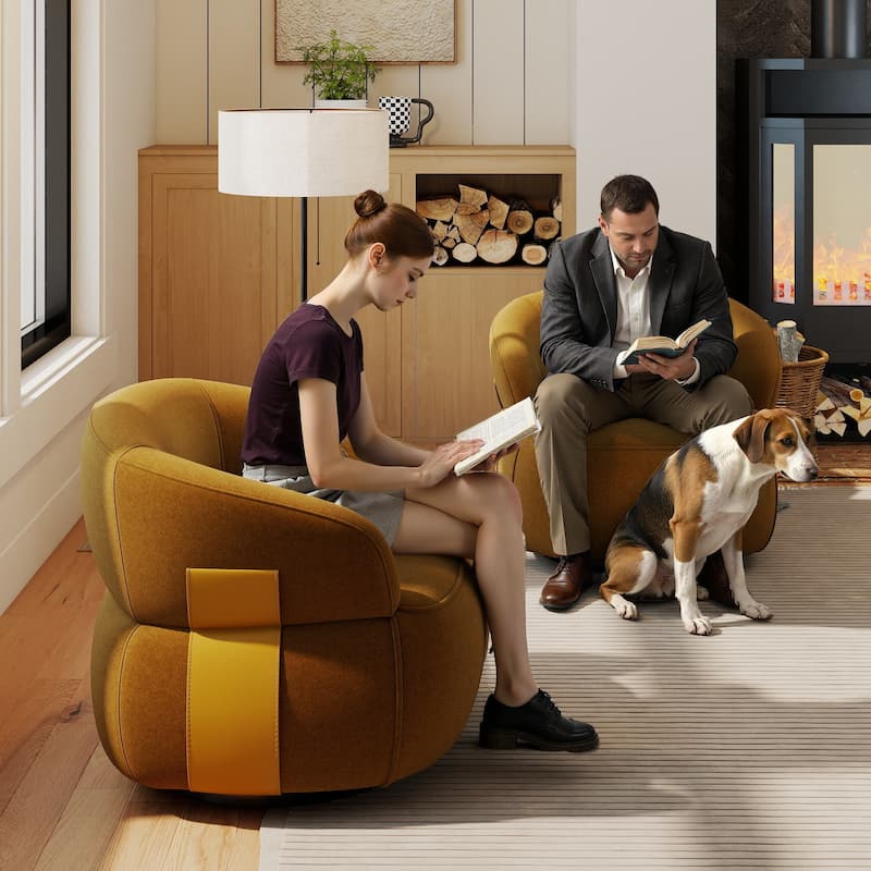 Kieon 33"W 360 Swivel Barrel Chair Modern Accent Chair Set of 2