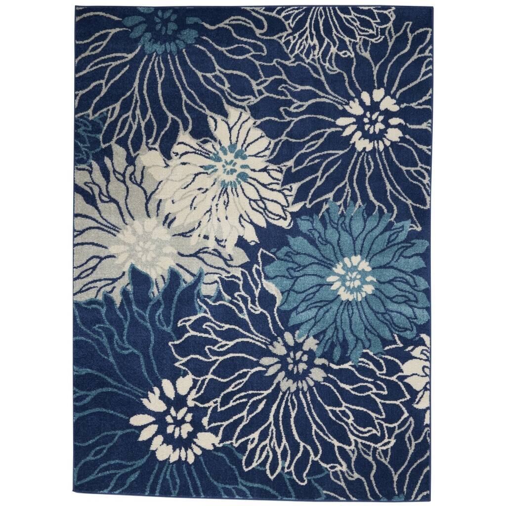 5' x 7' Navy and Ivory Floral Area Rug - 6' x 7'