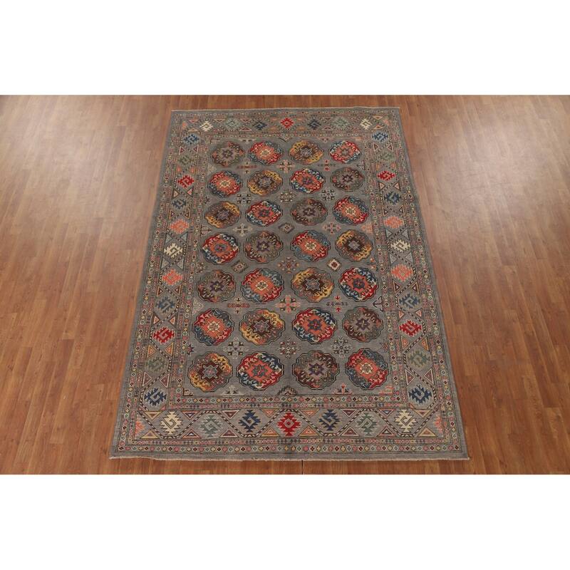 All-Over Gray Kazak Living Room Area Rug Hand-Knotted Wool Carpet - 6'7" x 9'8"